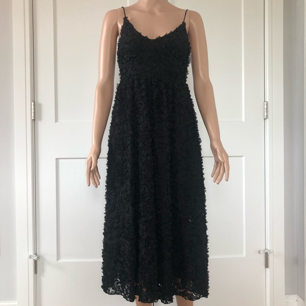 H&M Black Long 3D Floral Fluffy Strappy Gown XS 0
